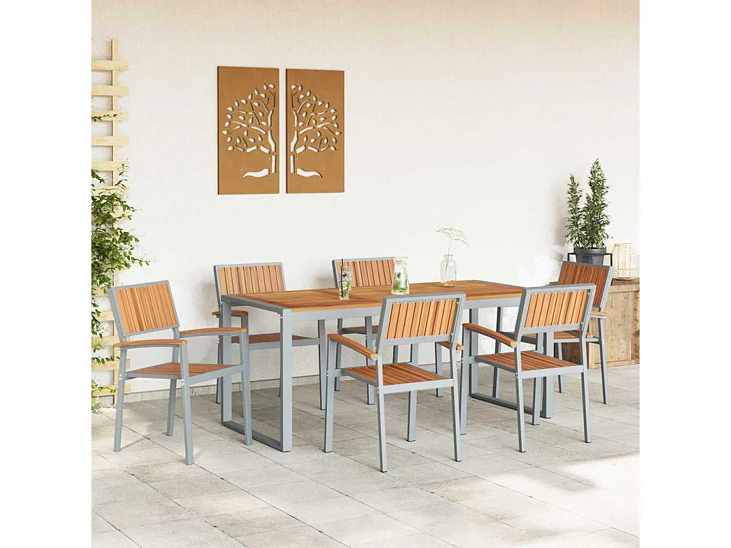 Ensemble de salle à manger pour jardin 7 pcs Gris et marron
