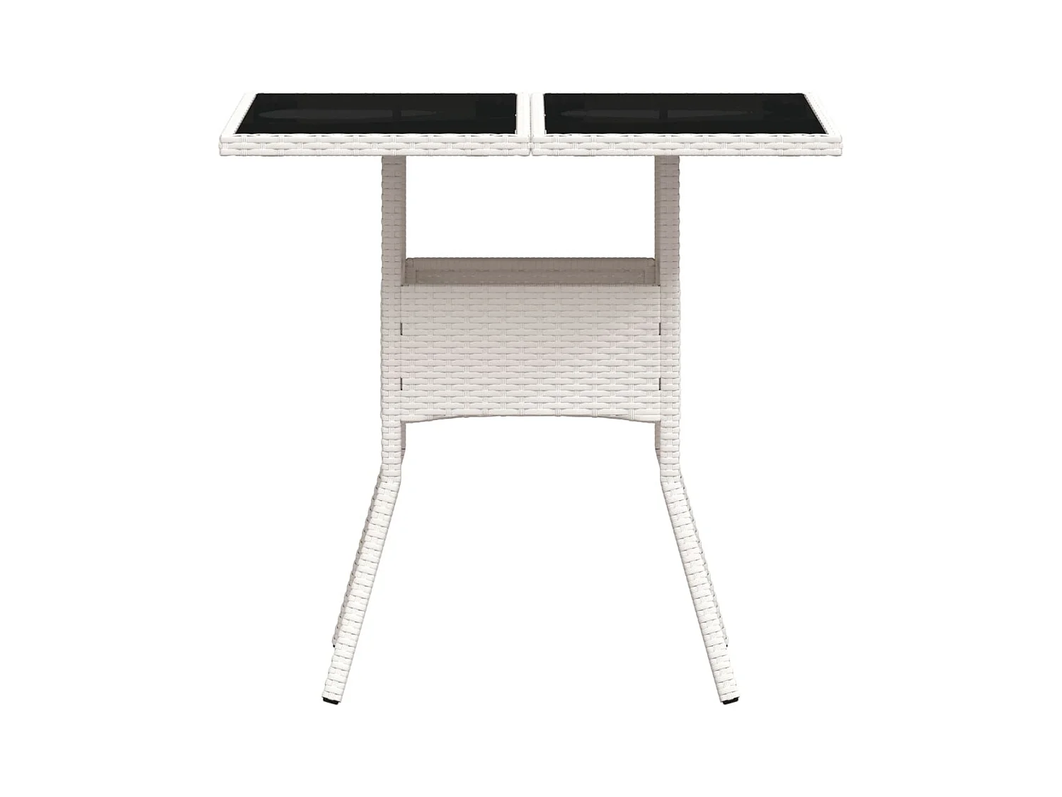 Tuintafel met wit glazen blad 80x80x75cm geweven hars