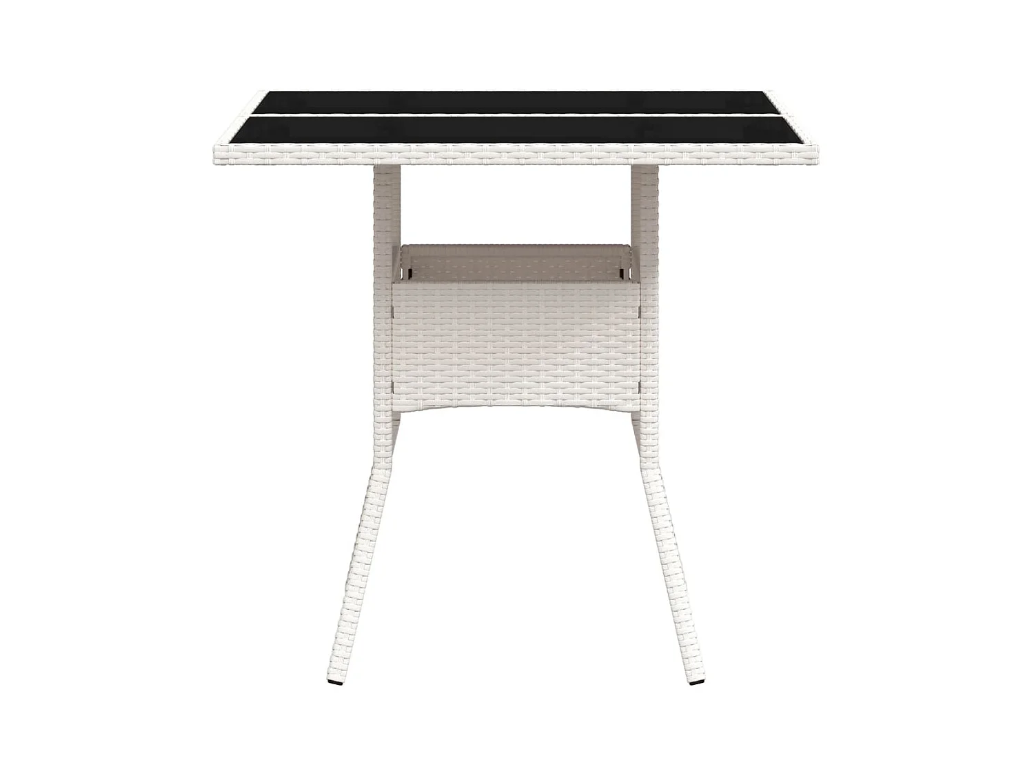 Tuintafel met wit glazen blad 80x80x75cm geweven hars