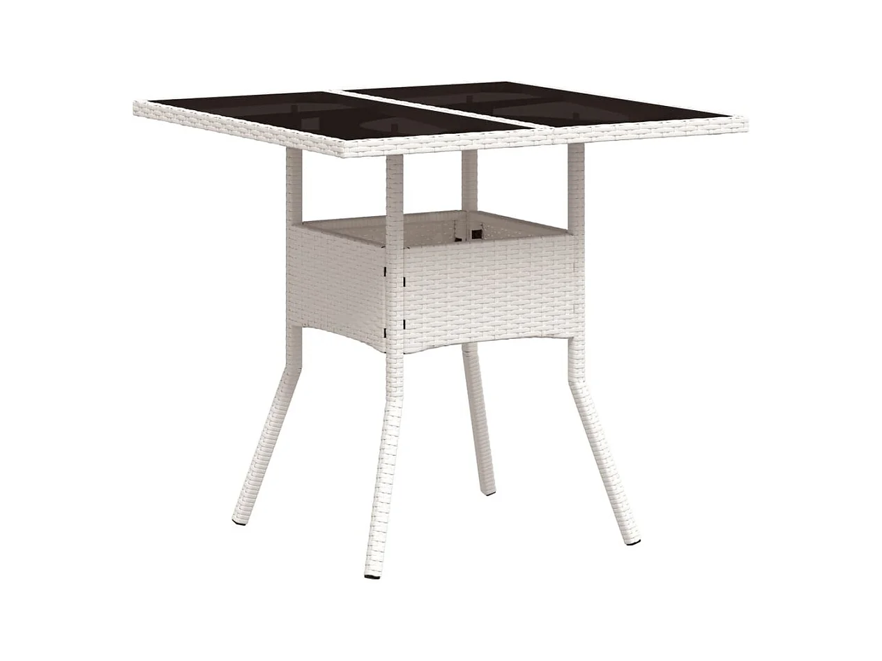 Tuintafel met wit glazen blad 80x80x75cm geweven hars