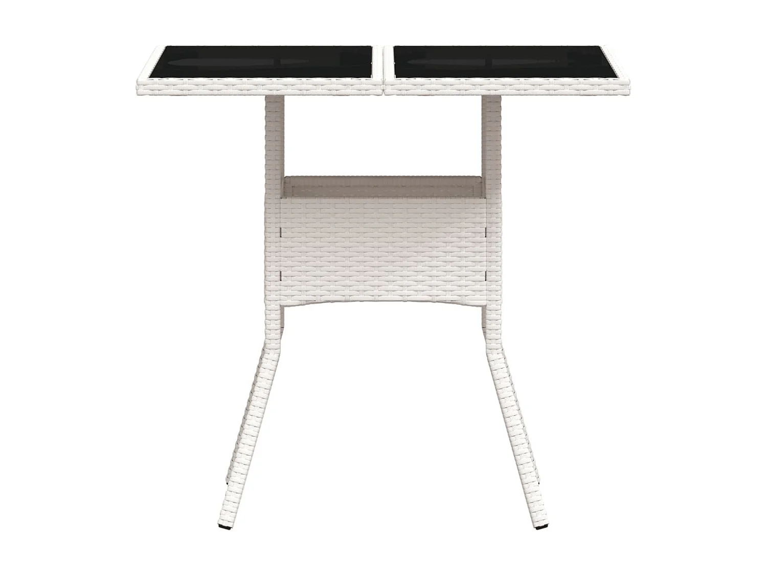 Tavolo da giardino con piano in vetro bianco 80x80x75cm in resina intrecciata