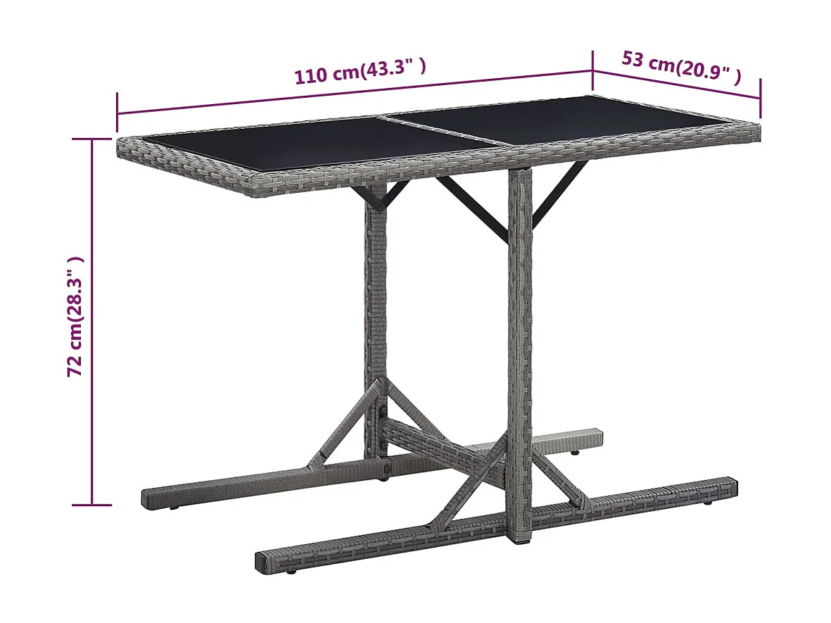 Tavolo da giardino antracite 110x53x72 cm Vetro e resina intrecciata
