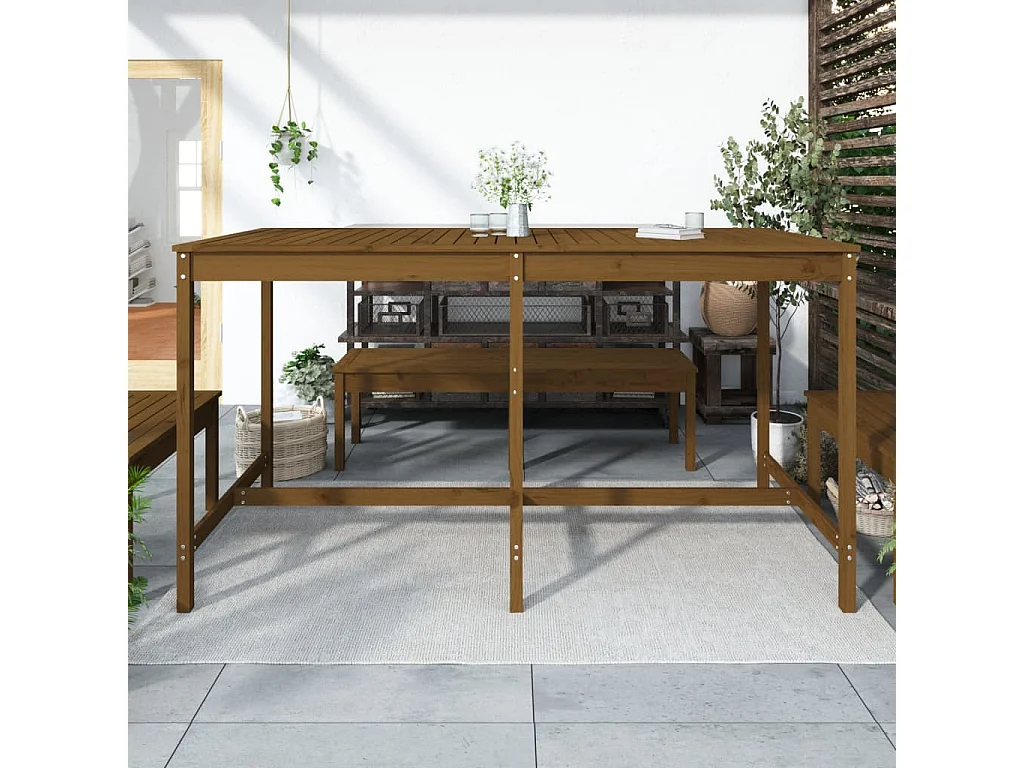 Tavolo da giardino color miele 203,5x90x110 cm in legno massello di pino