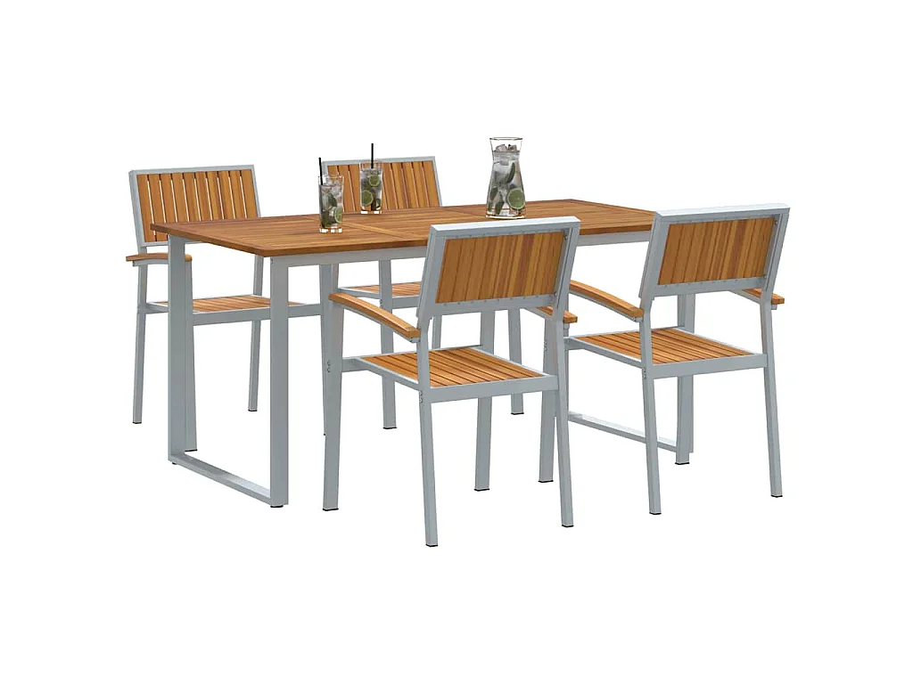 Juego de comedor de jardín de 5 piezas en gris y marrón