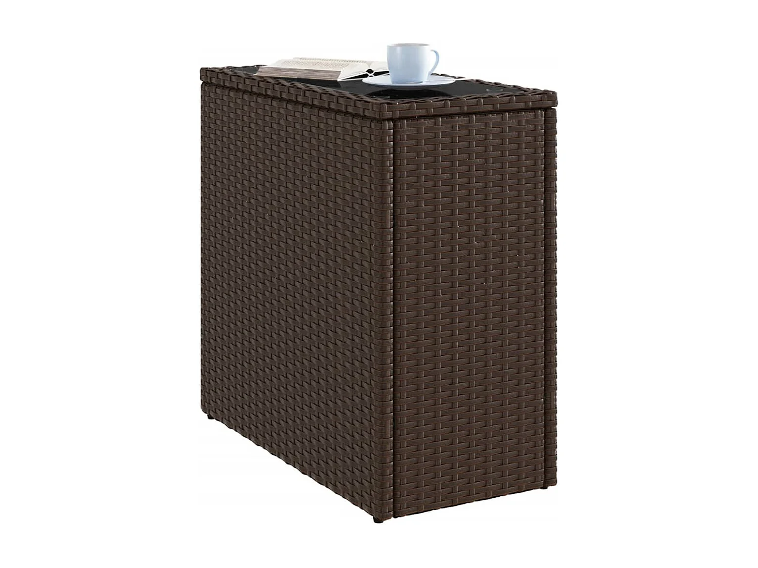Garten-Beistelltisch mit brauner Rattan-Glasplatte