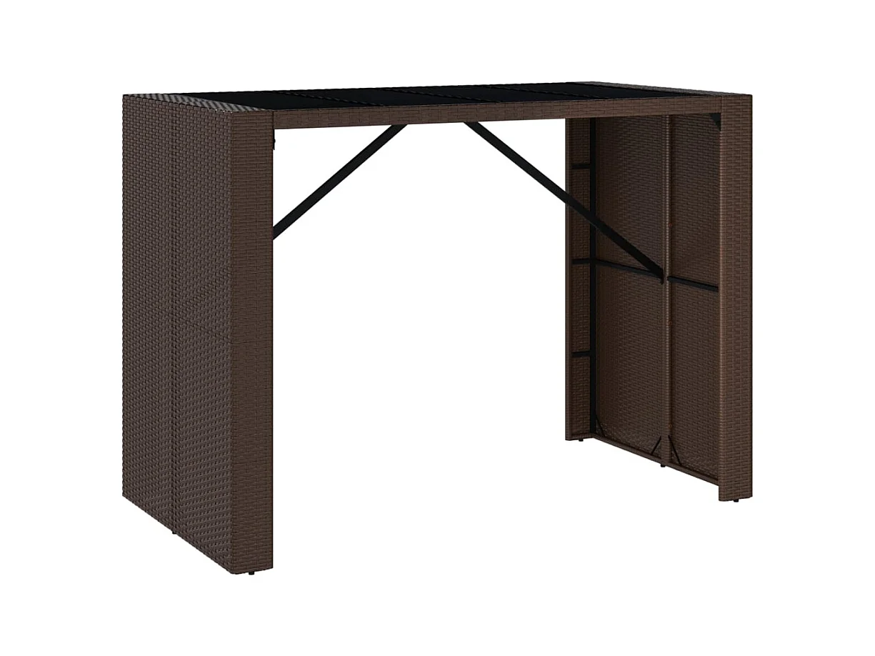 Bruine bartafel met glazen blad, 145x80x110 cm, polyrotan