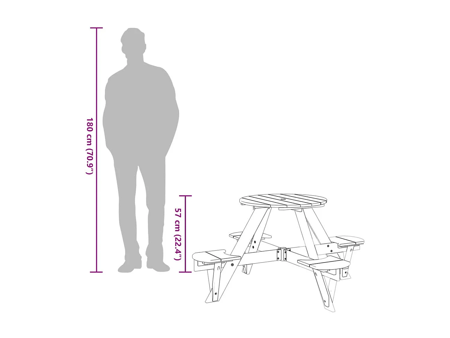4-persoons kinderpicknicktafel met ronde parasolopening