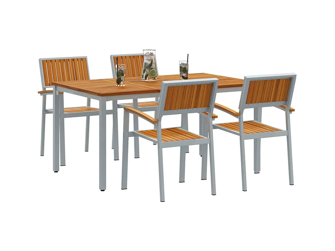 Ensemble de salle à manger pour jardin 5 pcs Gris et marron