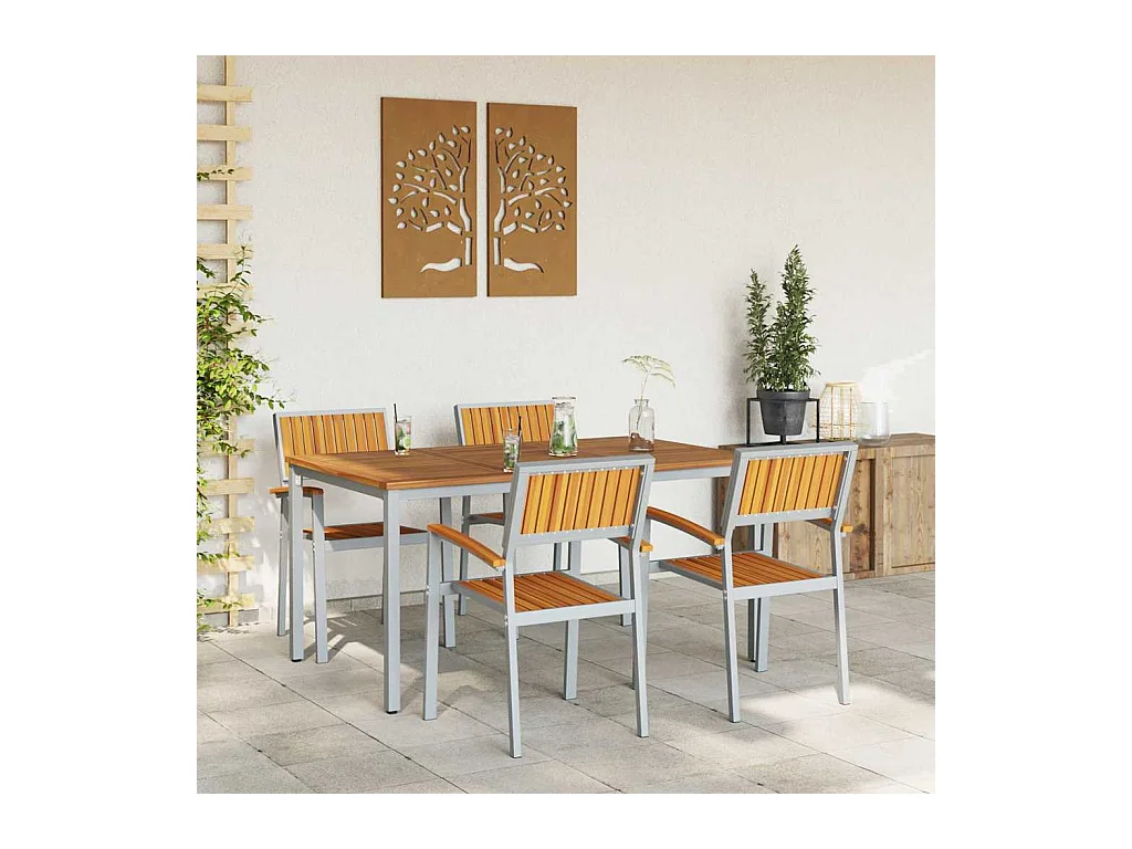 Ensemble de salle à manger pour jardin 5 pcs Gris et marron