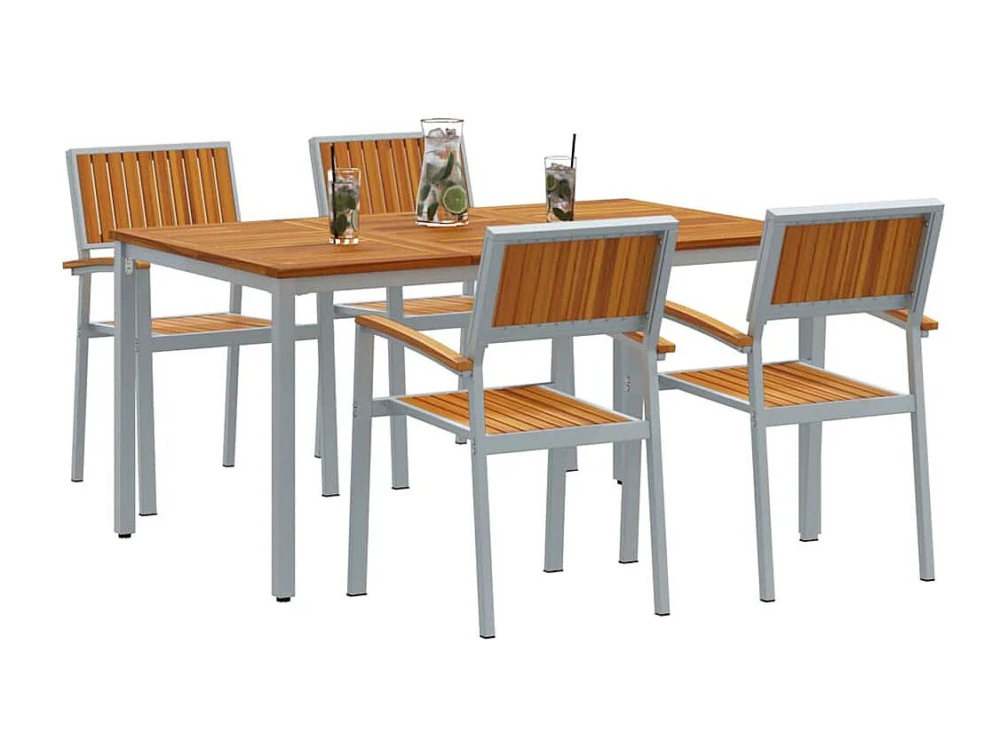 Ensemble de salle à manger pour jardin 5 pcs Gris et marron