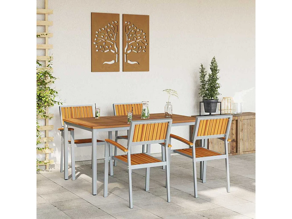 Ensemble de salle à manger pour jardin 5 pcs Gris et marron