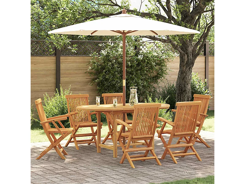 Ensemble de salle à manger pour jardin 7 pcs Marron