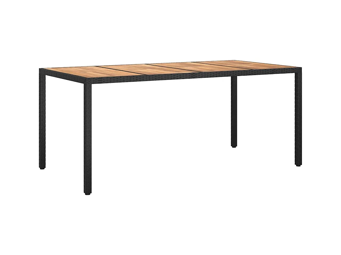 Mesa de jardín 190x90x75 cm Resina mimbre y madera de acacia Negro
