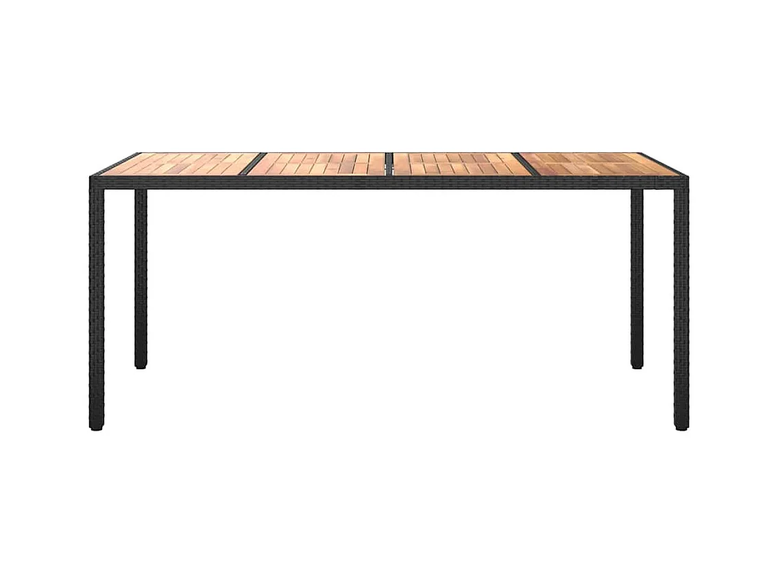 Mesa de jardín 190x90x75 cm Resina mimbre y madera de acacia Negro
