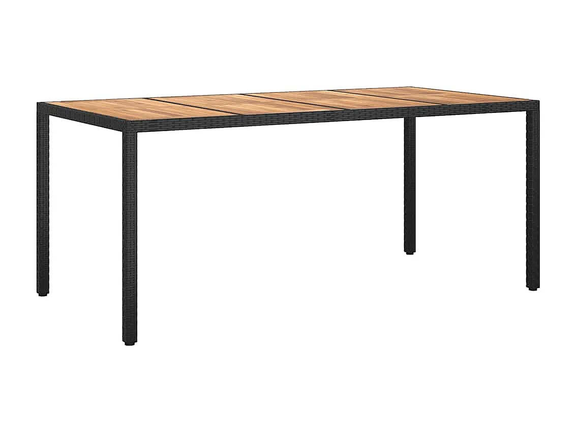 Mesa de jardín 190x90x75 cm Resina mimbre y madera de acacia Negro