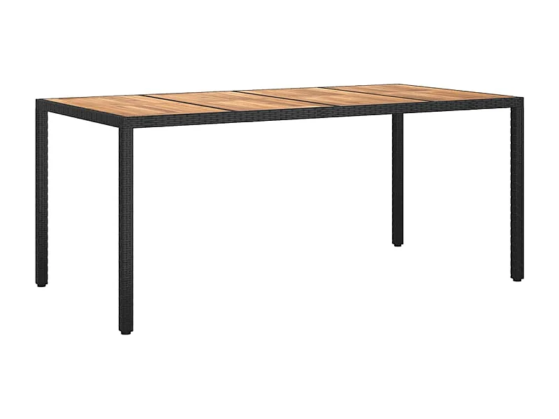 Gartentisch 190x90x75 cm Harzgeflecht und Akazienholz Schwarz