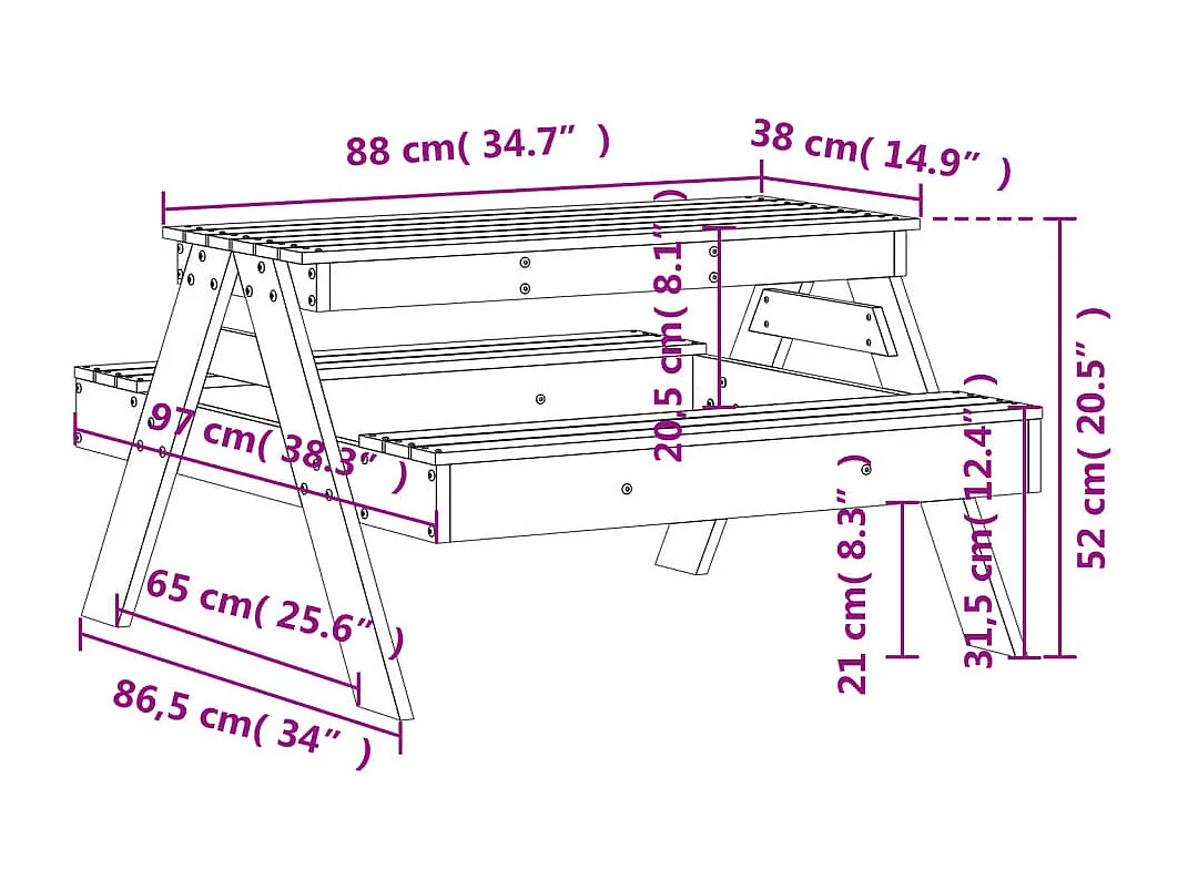 Kinderpicknicktafel wit massief grenenhout