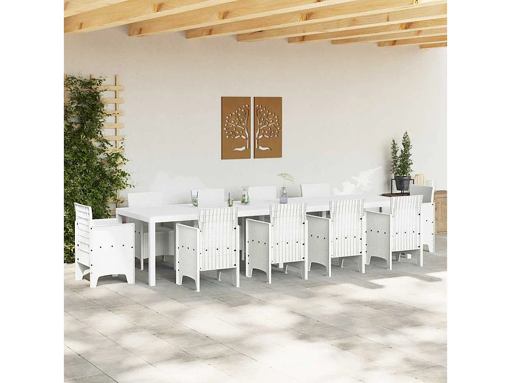 Tavolo da giardino bianco 350 x 100 x 73 cm in polyrattan