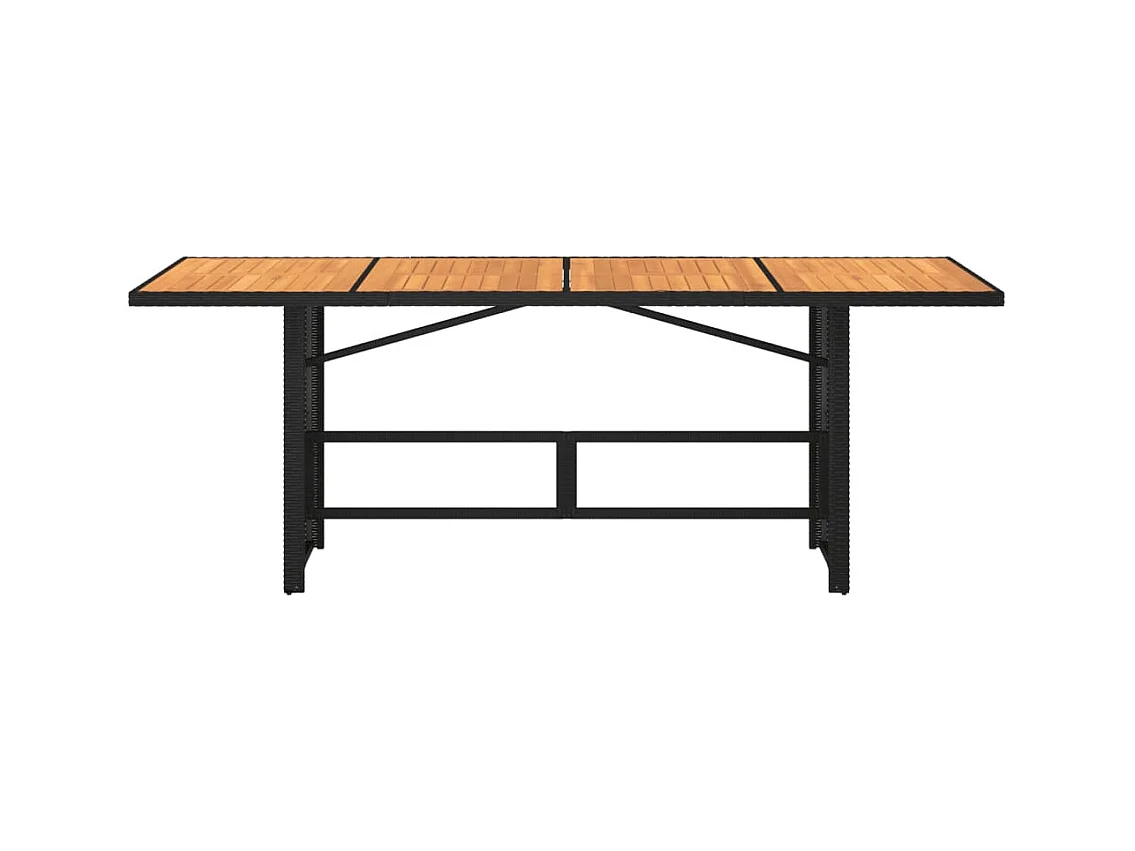 Tuintafel en blad in zwart acaciahout en gevlochten hars