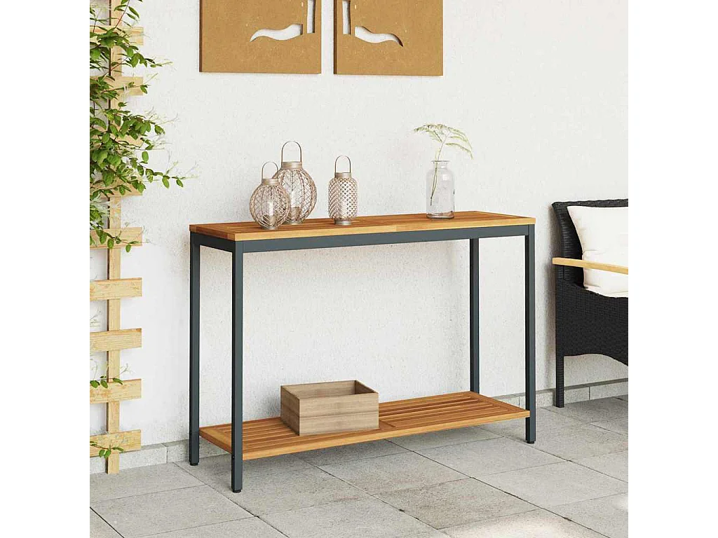 Table de jardin avec stockage Naturel et noir 110 x 35 x 75 cm