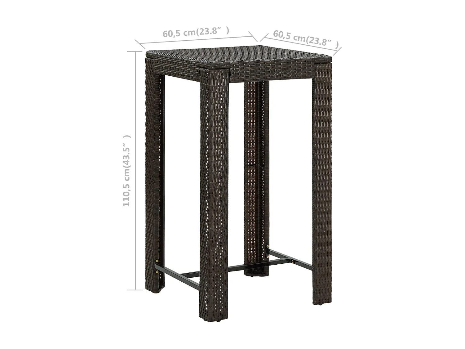 Tavolo da bar da giardino Marrone 60,5x60,5x110,5 cm Resina vimini