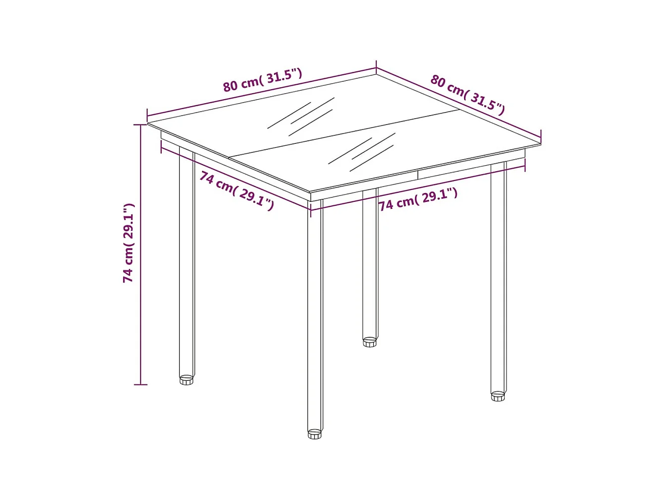 Zwarte tuintafel 80x80x74 cm Staal en glas