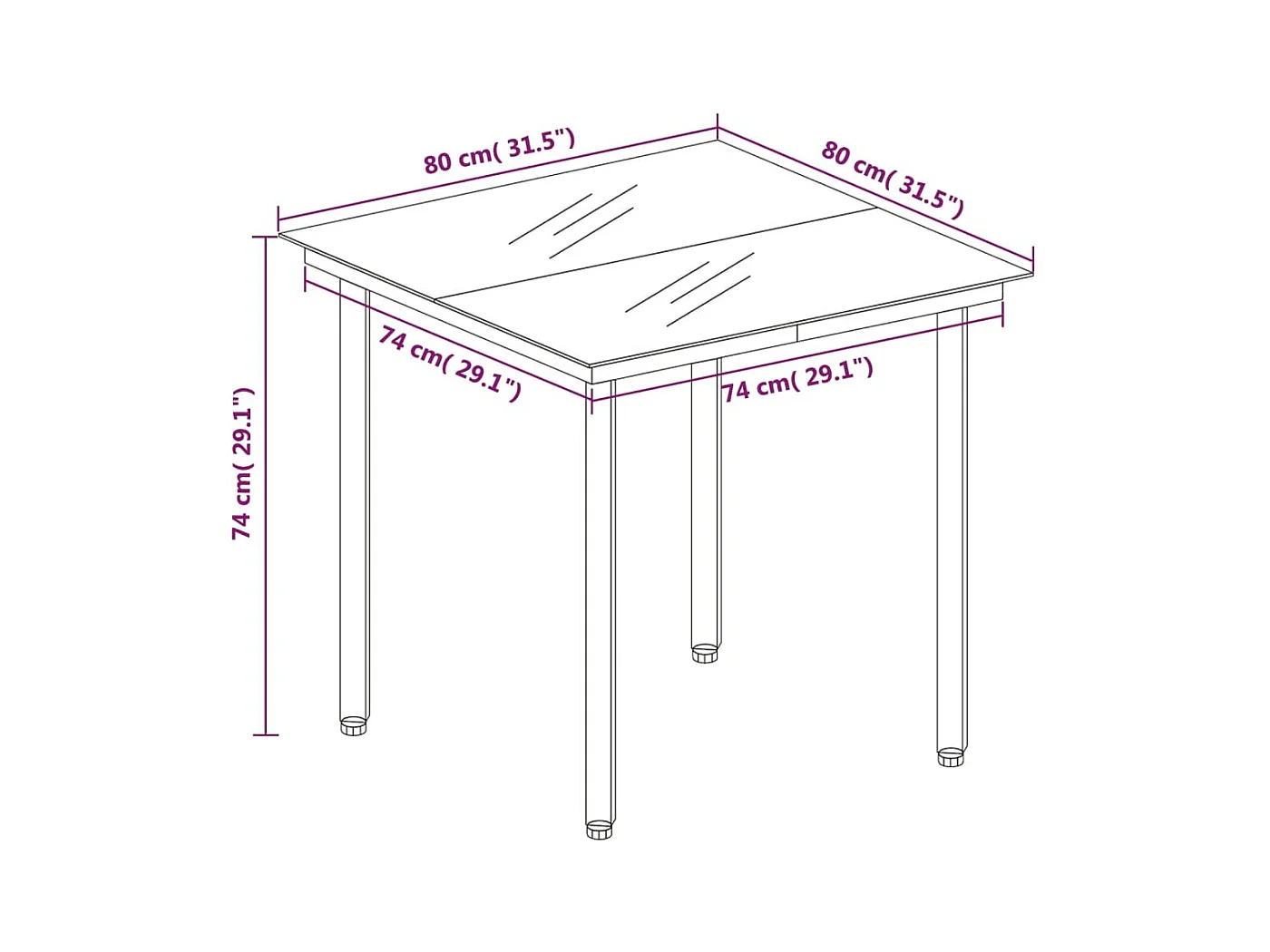 Zwarte tuintafel 80x80x74 cm Staal en glas