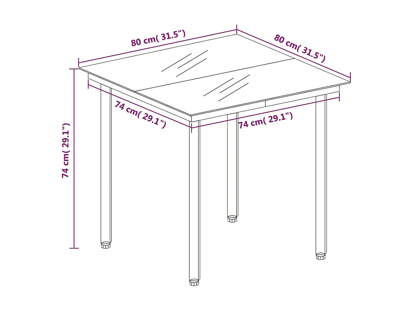 Tavolo da pranzo da giardino nero 80x80x74 cm Acciaio e vetro