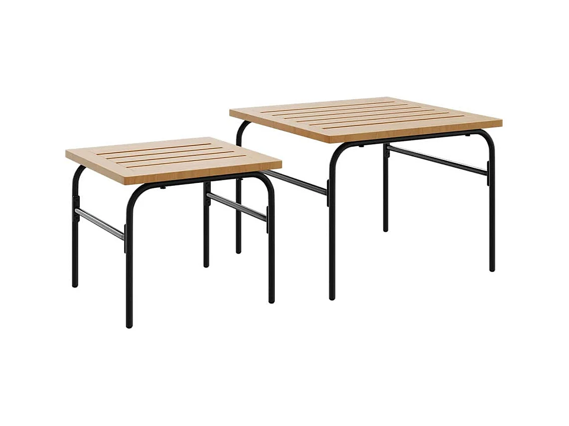 stuks in elkaar passende tuintafels van bruin en zwart staal