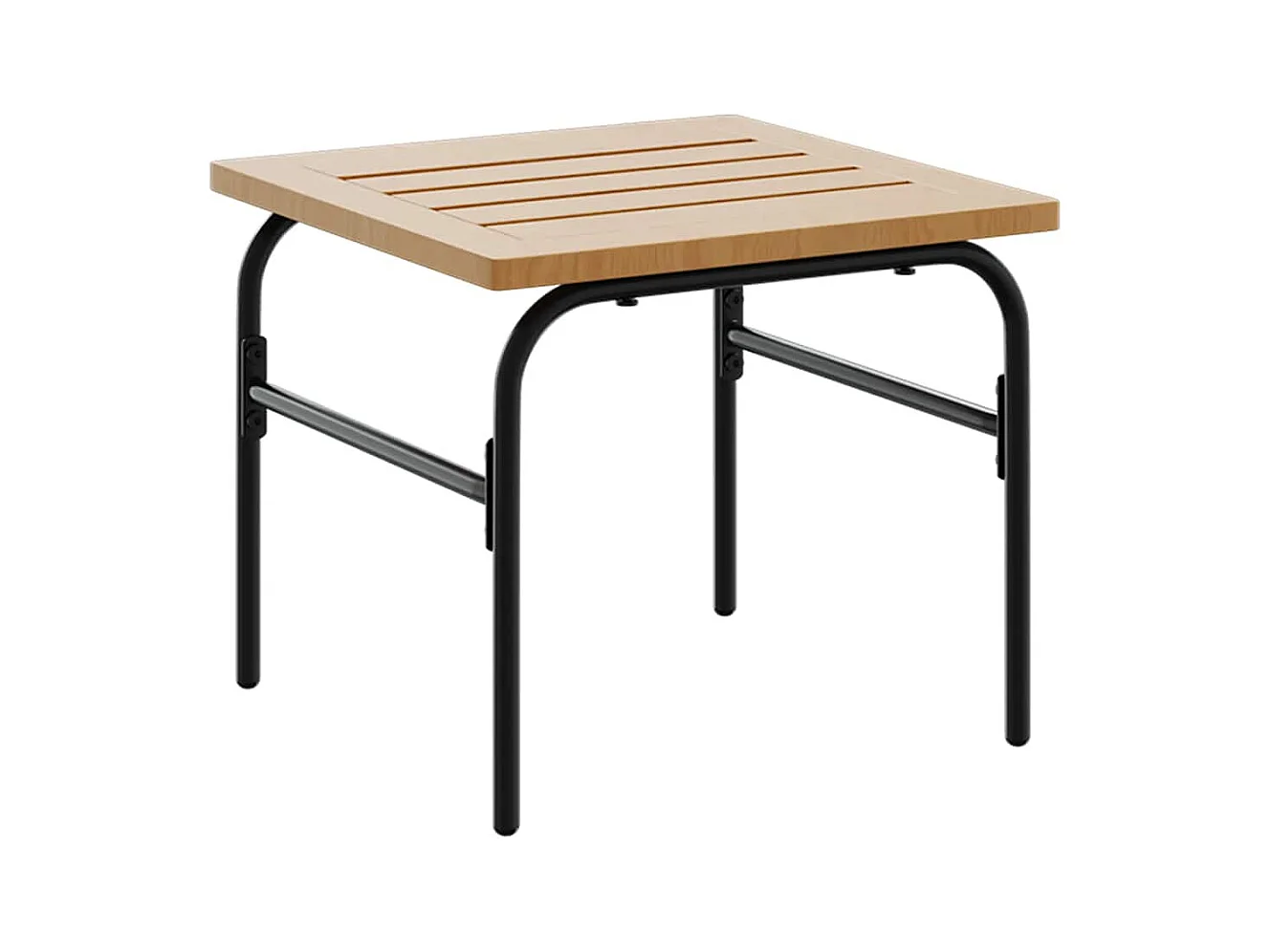 stuks in elkaar passende tuintafels van bruin en zwart staal