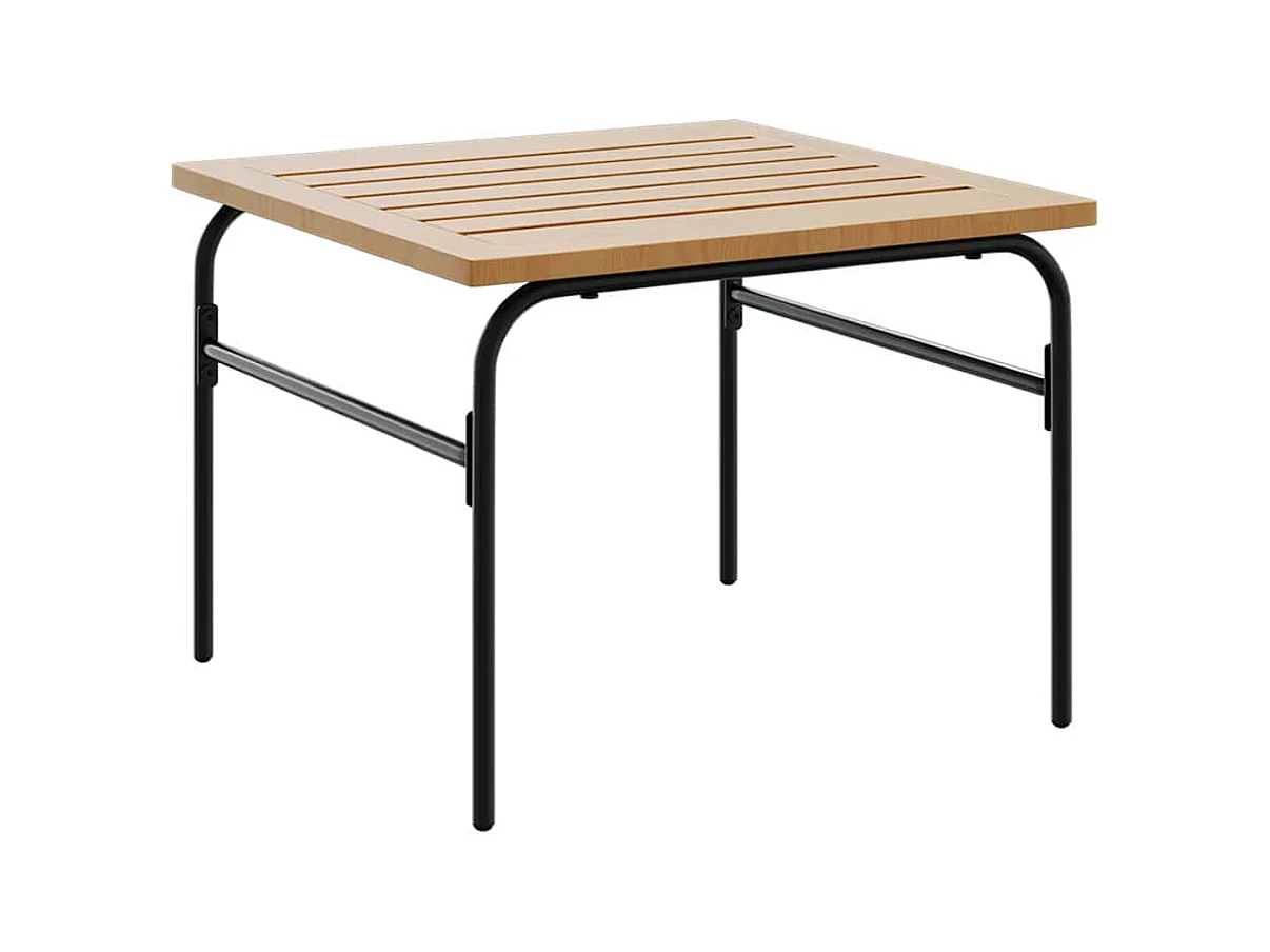 stuks in elkaar passende tuintafels van bruin en zwart staal