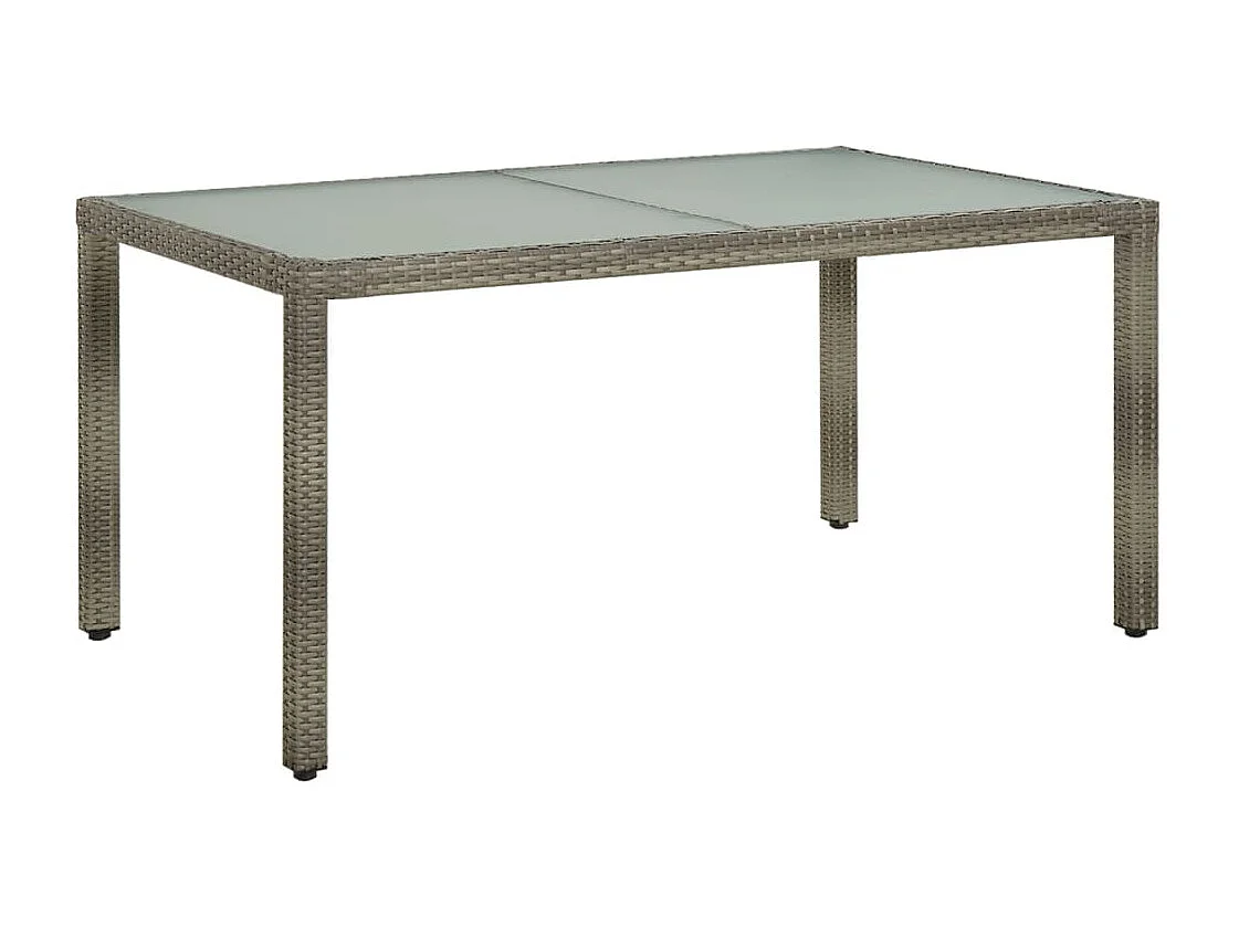 Mesa de jardín 150x90x75 cm Cristal templado y poli ratán Gris
