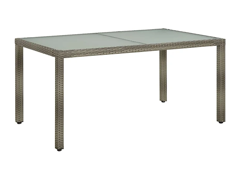 Mesa de jardín 150x90x75 cm Cristal templado y poli ratán Gris