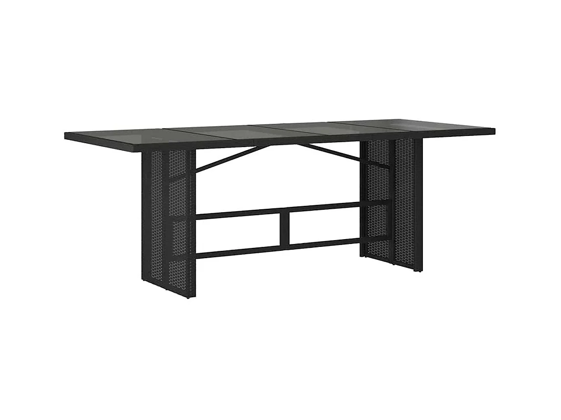 Tuintafel met zwart glazen blad 190x80x74cm gevlochten hars