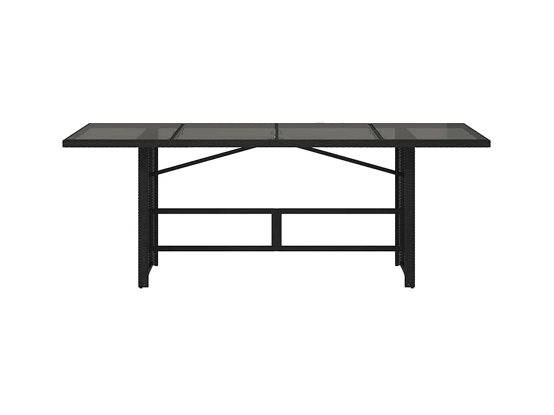 Tuintafel met zwart glazen blad 190x80x74cm gevlochten hars