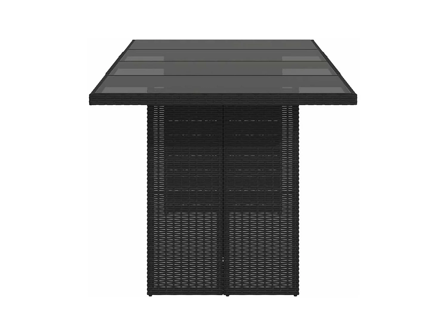 Tuintafel met zwart glazen blad 190x80x74cm gevlochten hars