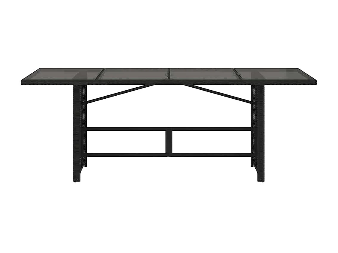Tavolo da giardino con piano in vetro nero 190x80x74cm in resina intrecciata