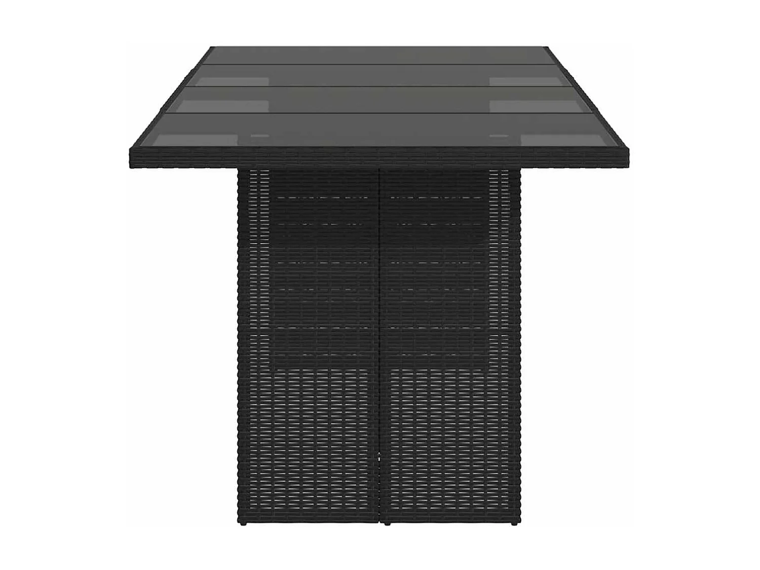 Tavolo da giardino con piano in vetro nero 190x80x74cm in resina intrecciata