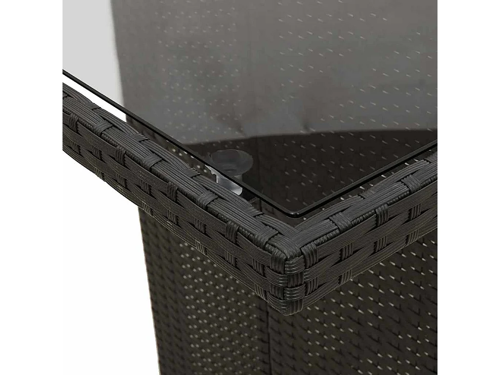 Tavolo da giardino con piano in vetro nero 190x80x74cm in resina intrecciata