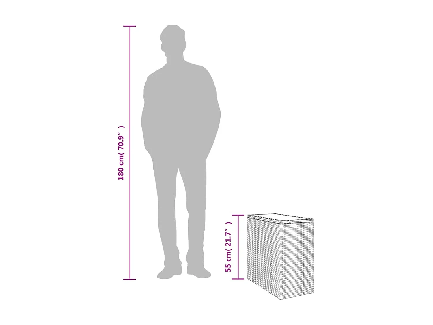 Tavolino da giardino con piano in vetro in rattan grigio