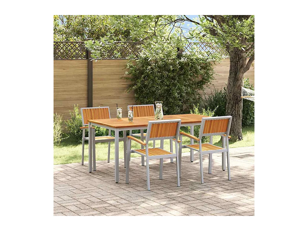 Ensemble de salle à manger pour jardin 5 pcs Gris et marron
