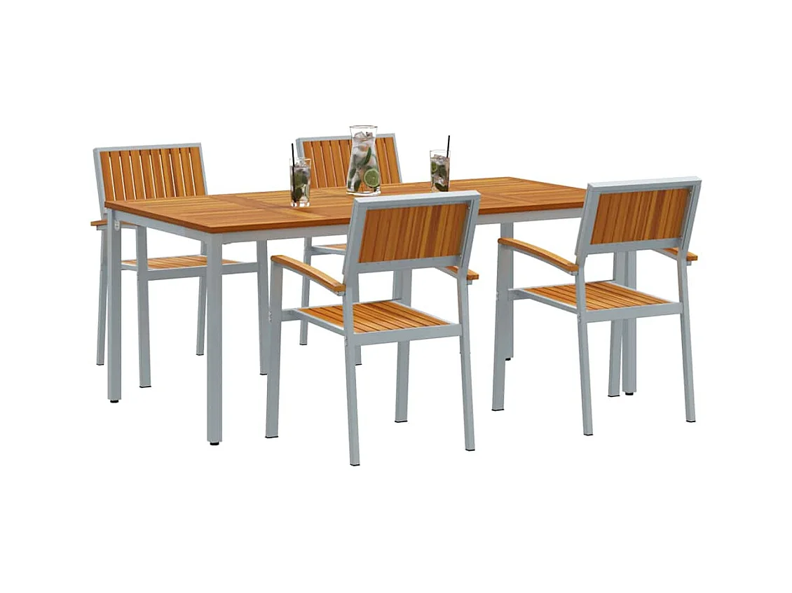 Ensemble de salle à manger pour jardin 5 pcs Gris et marron