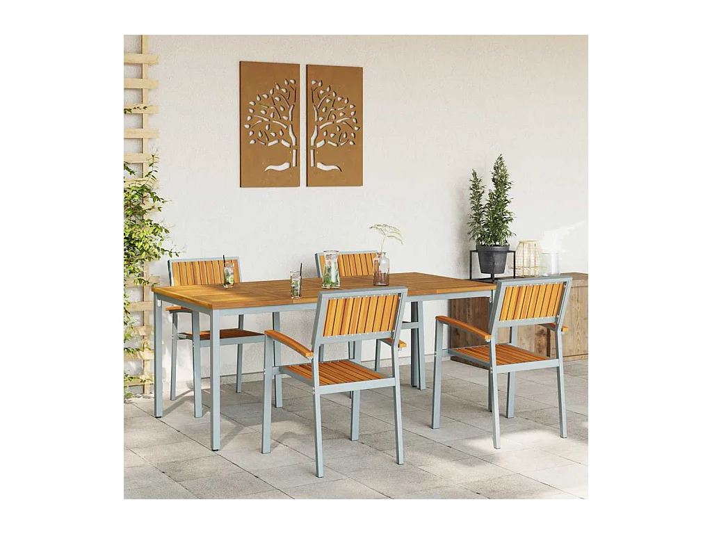 Ensemble de salle à manger pour jardin 5 pcs Gris et marron