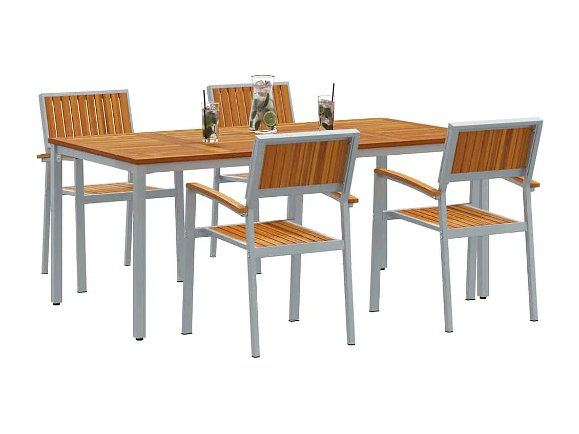 Ensemble de salle à manger pour jardin 5 pcs Gris et marron