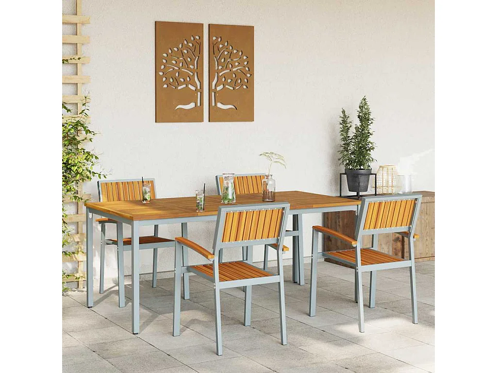 Ensemble de salle à manger pour jardin 5 pcs Gris et marron