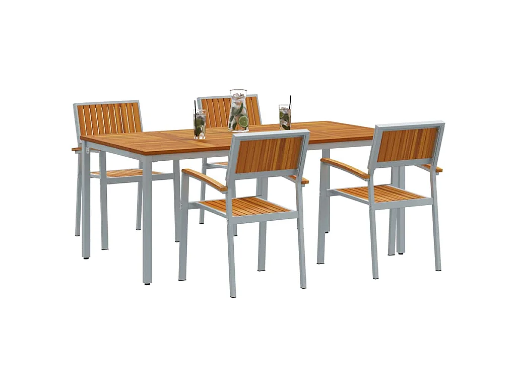 Juego de comedor de jardín de 5 piezas en gris y marrón
