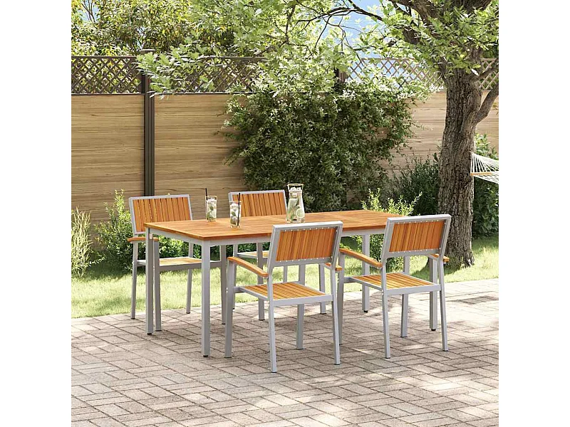 Ensemble de salle à manger pour jardin 5 pcs Gris et marron