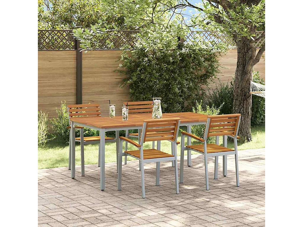 Ensemble de salle à manger pour jardin 5 pcs Gris et marron