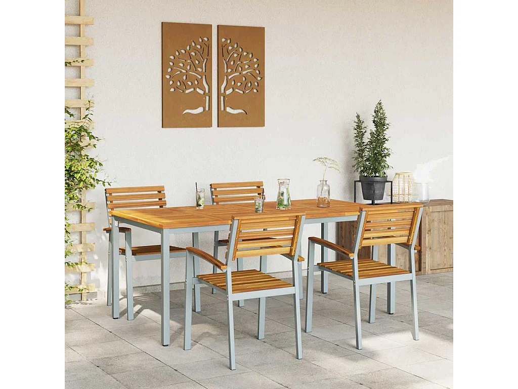 Ensemble de salle à manger pour jardin 5 pcs Gris et marron