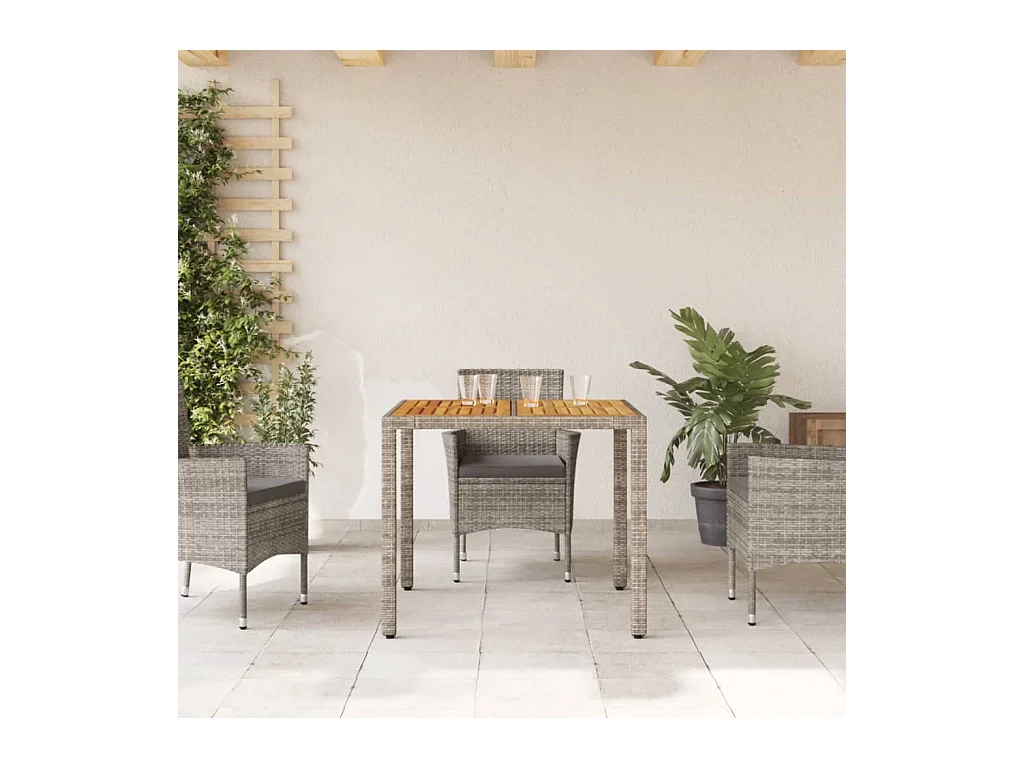 Tuintafel en blad in grijs acaciahout met gevlochten hars